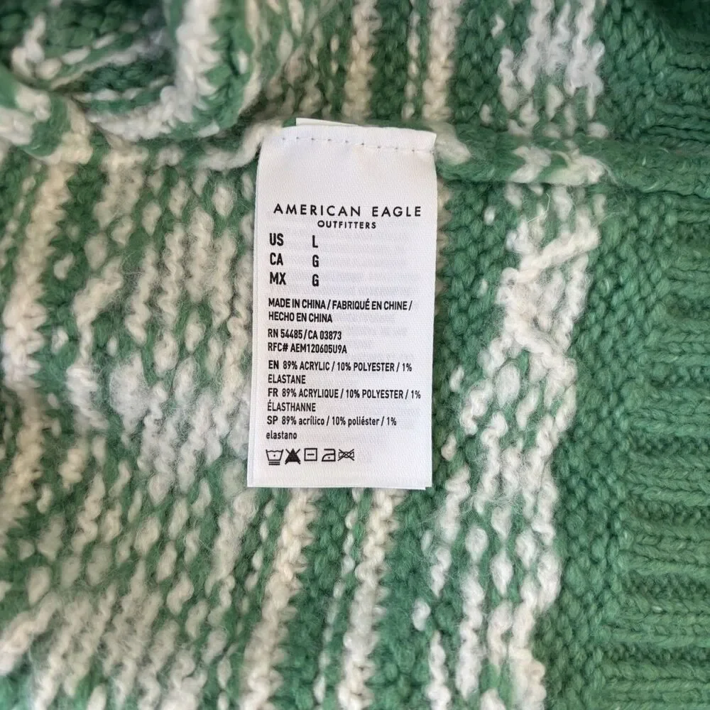 American Eagle Womens Green Fair Isle Crewneck Sweater Size L St. Patrick NWT - Picture 7 of 10